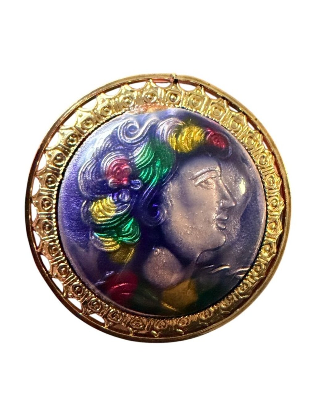 Vintage 1950s Reverse Carved Lucite Renaissance Lady Brooch New Old Stock